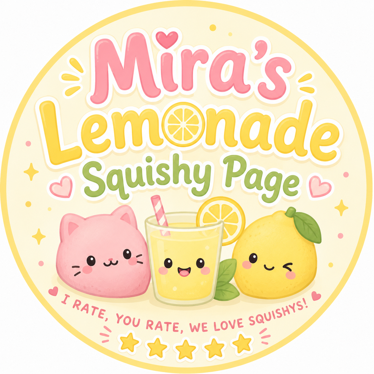 Mira's Lemonade Squishy Page emblem with a cat squishy, lemonade cup, and lemon